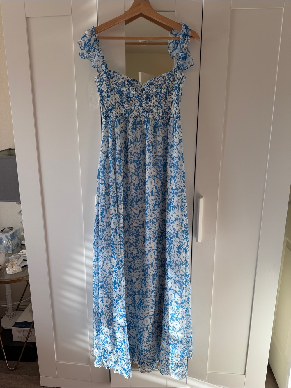 Aakaa Blue and White Floral Maxi Dress